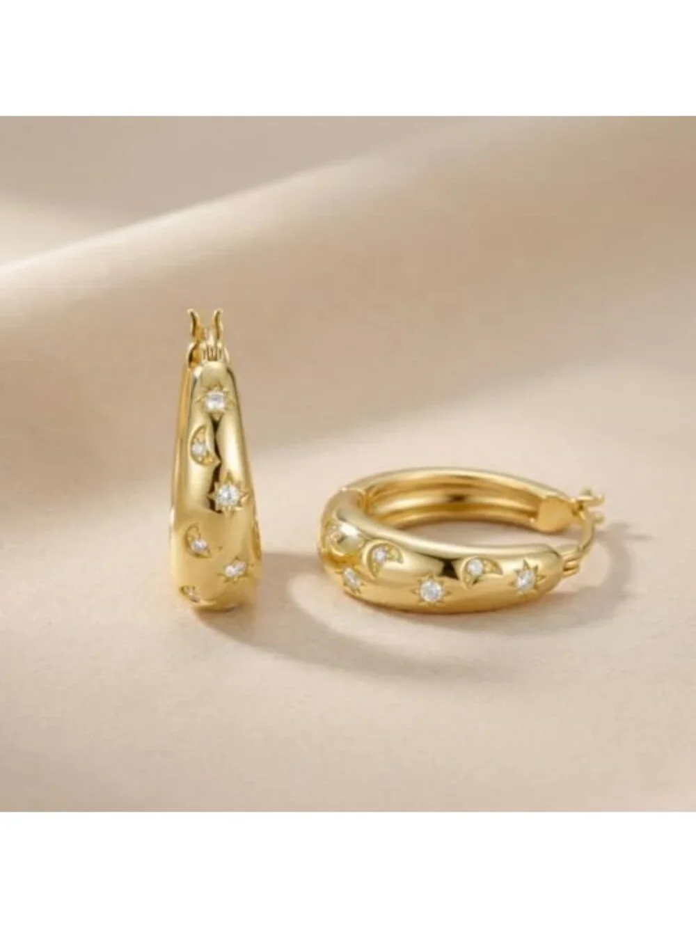Chunky Gold Moon Star Huggie Hoop Earrings | 14K Celestial Jewelry Gift for Her